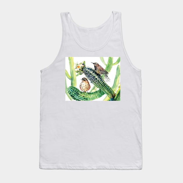 Arizona State BIrd and Flowers, Cactus Wren and Seguaro Tank Top by surenart